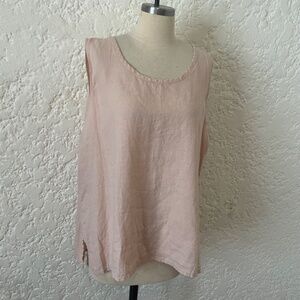 FLAX 100% Linen Sleeveless Tank Top Women's XL, Pink Lagenlook Coastal